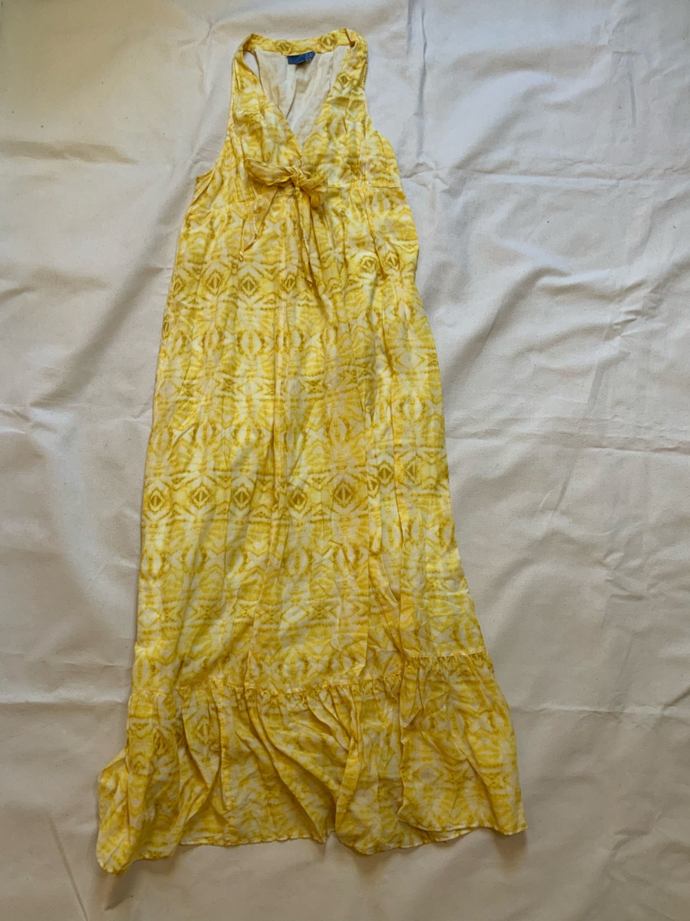 Anthropologie Yellow Cotton & Silk Tie-Front Maxi Dress 14